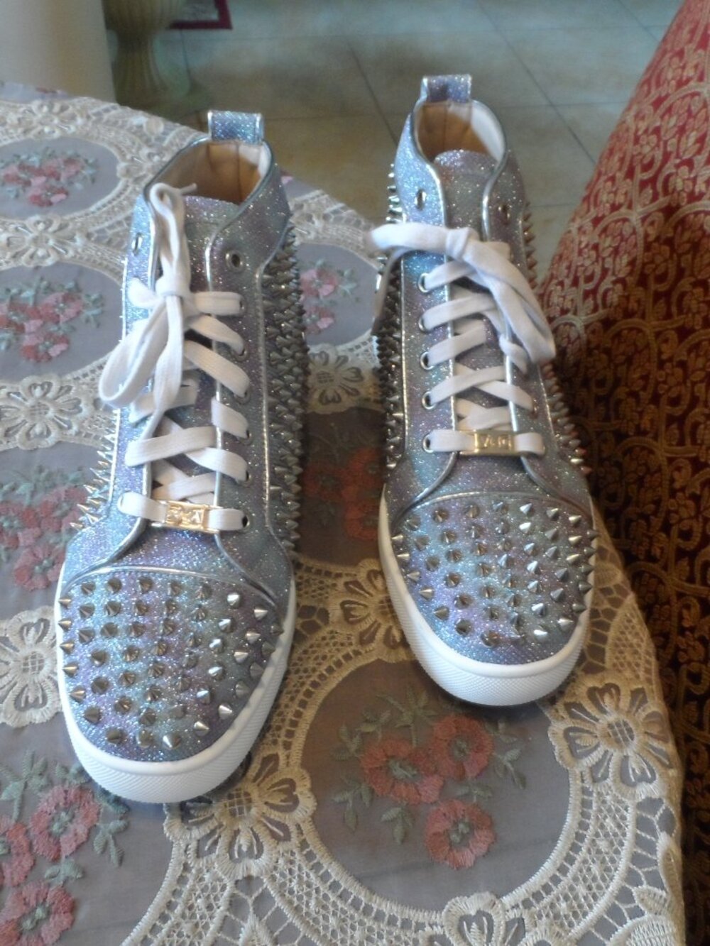 Dolce & Gabbana Silver Glitter Spiked High Top Sneakers EU 40